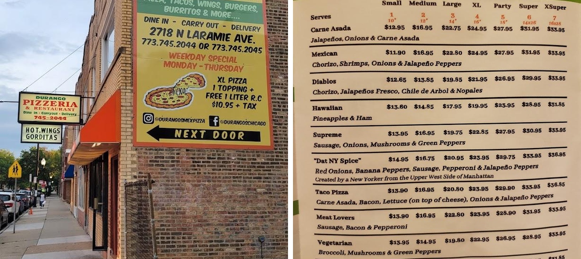 Durangos pizza and Mexican restaurant Menu